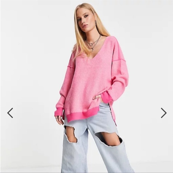 Free People Sweater Weather Oversized V Neck Sweater XS NWT - Picture 3 of 14